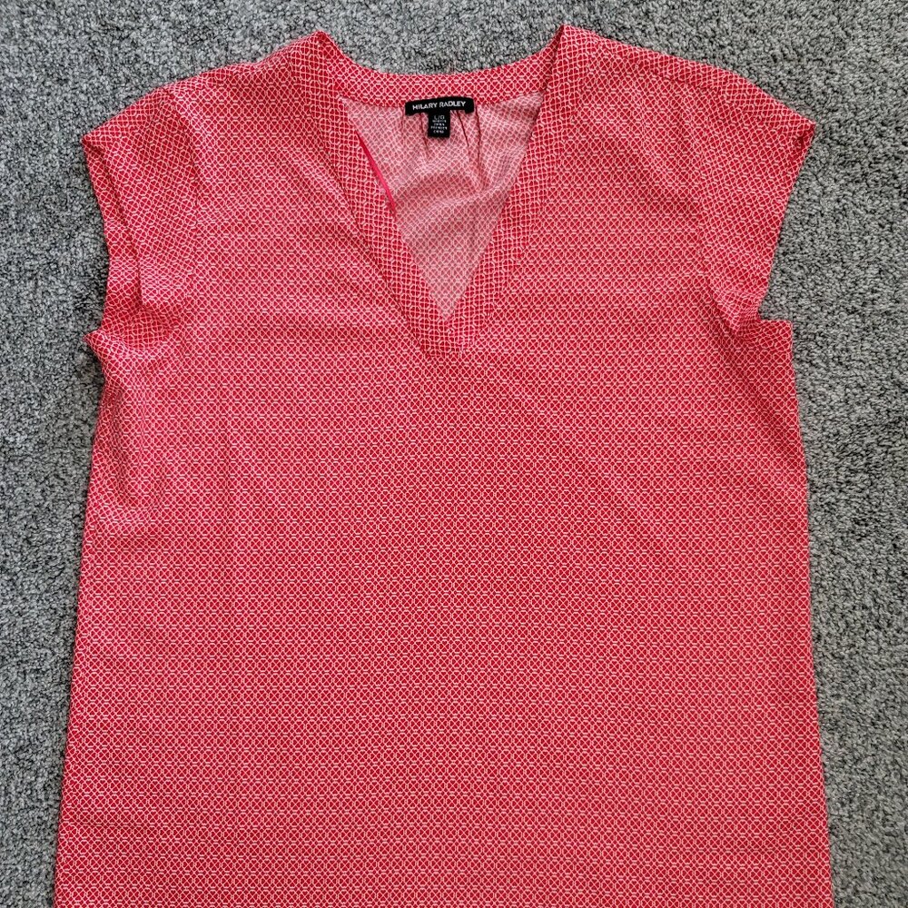 Hilary Radley Red Print Blouse Large